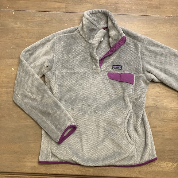 Patagonia Sweater Womens Medium Snap T Fleece Re-Tool Polartec Plush Gray Purple - Picture 1 of 10